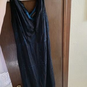 Lane Bryant Black Lace Overlay Dress with Blue Lining